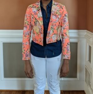 Urban Outfitters Orange Floral Moto Jacket